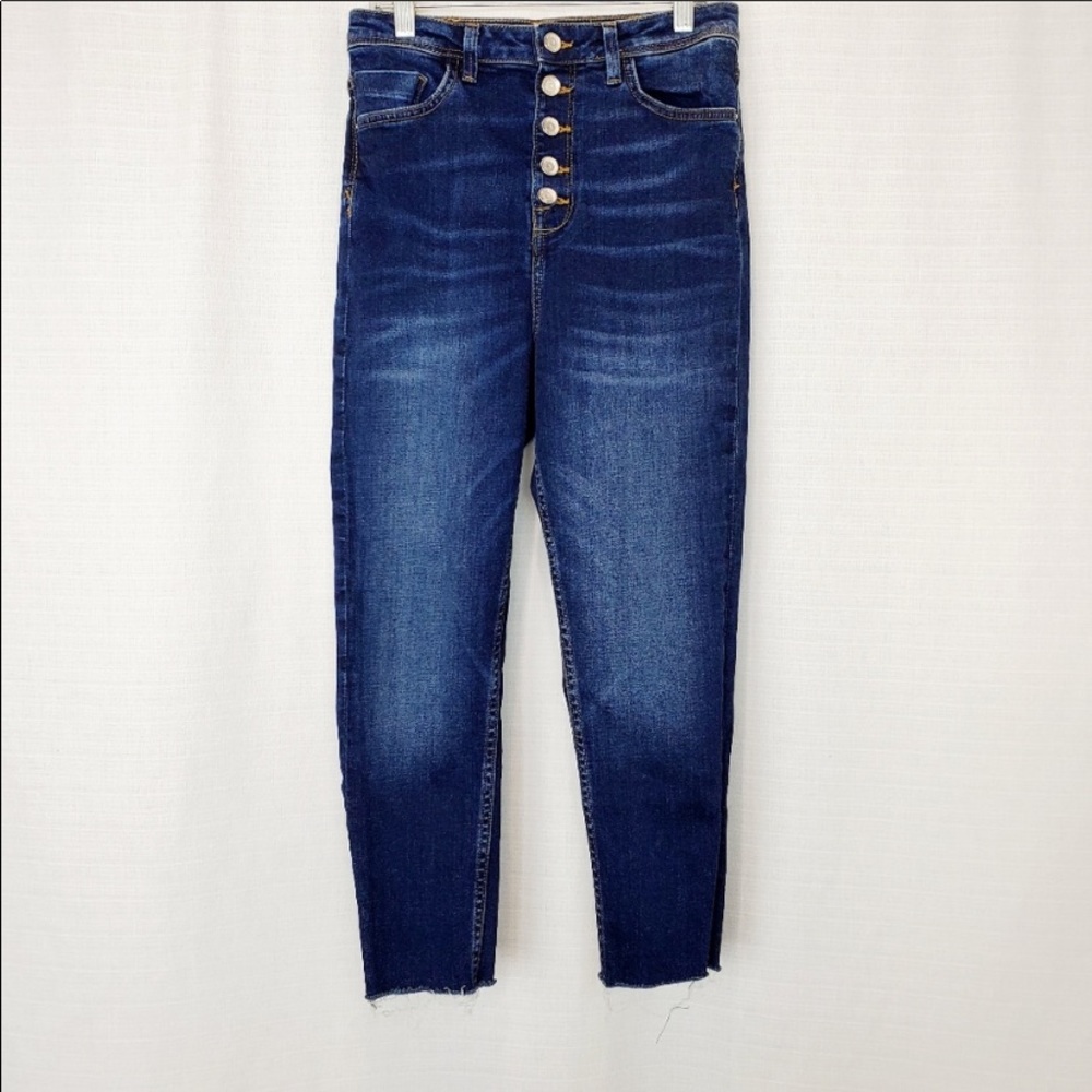 ZARA Button Fly Raw Hem High Rise Jean 6